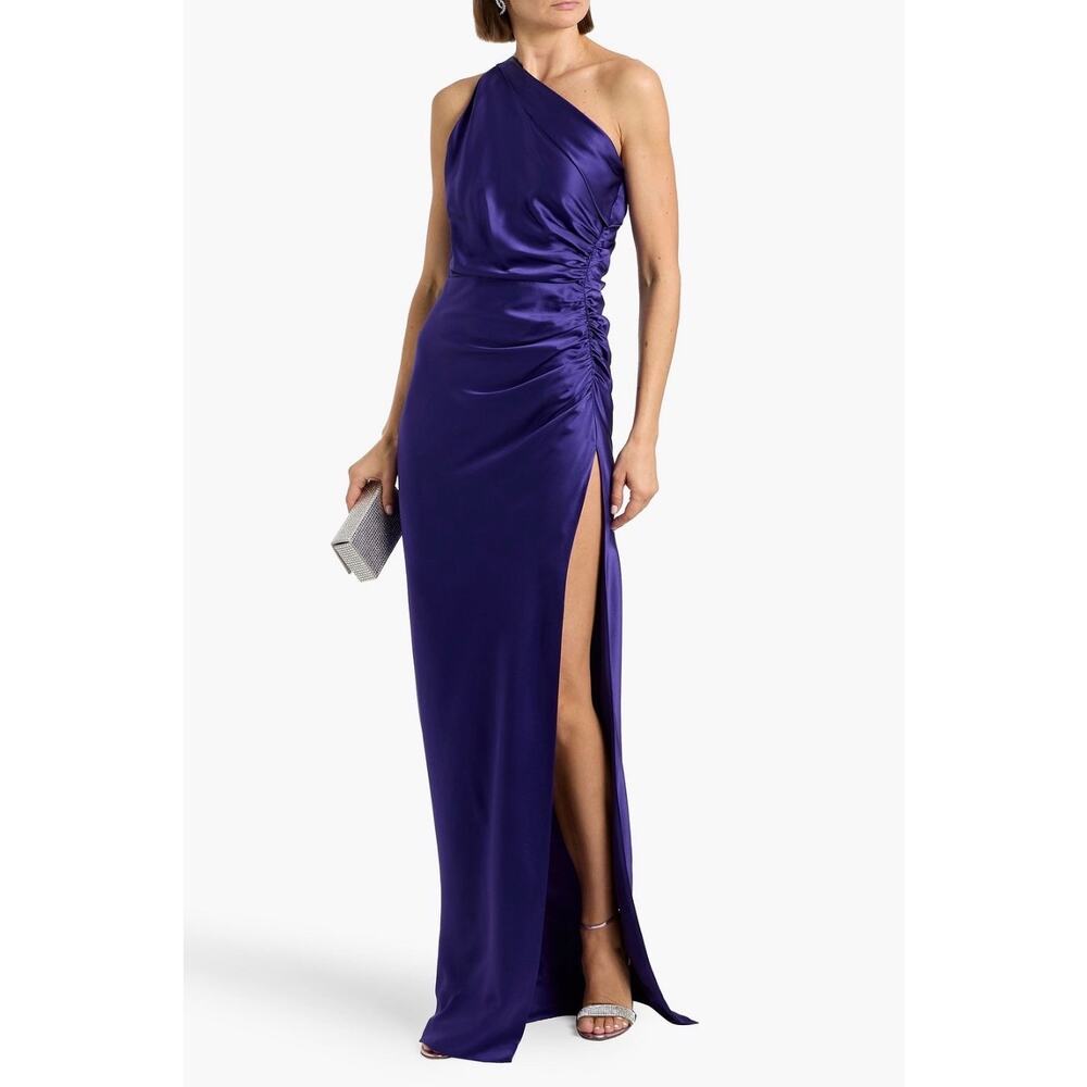MICHELLE MASON
One-shoulder ruched silk-satin gown
